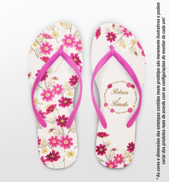 Chinelo Casamento Floral Magenta Personalizado COD 12413