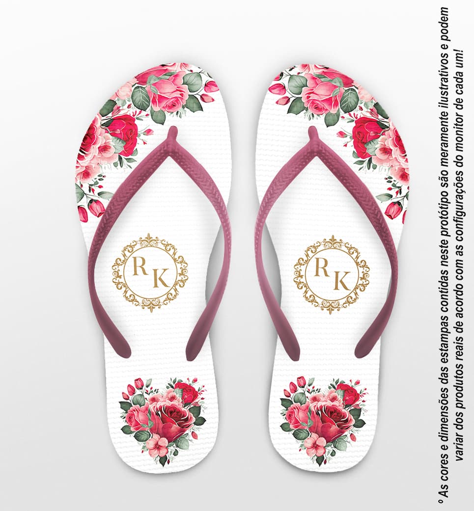 Chinelo Casamento Floral Monograma Personalizado COD 12420