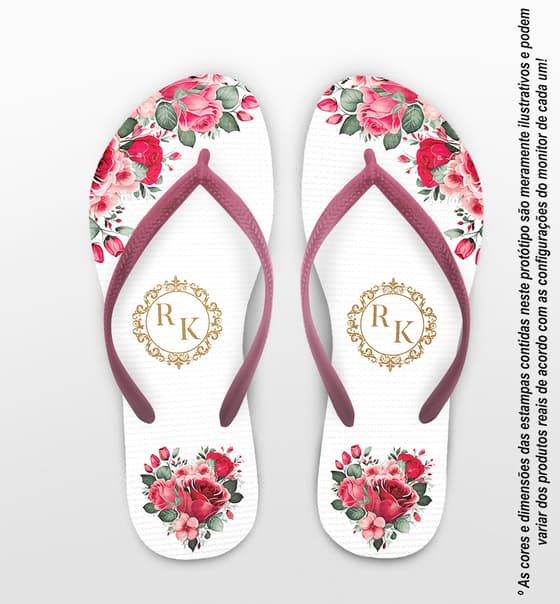 Chinelo Casamento Floral Monograma Personalizado COD 12420