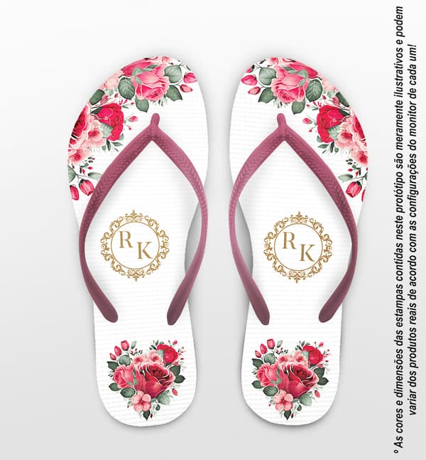 Chinelo Casamento Floral Monograma Personalizado COD 12420