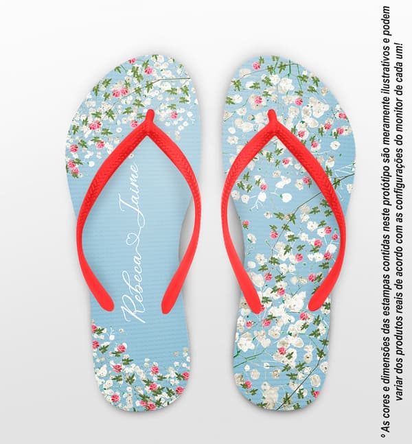 Chinelo Casamento Floral Mosquitinho e Rosas Personalizado COD 12421