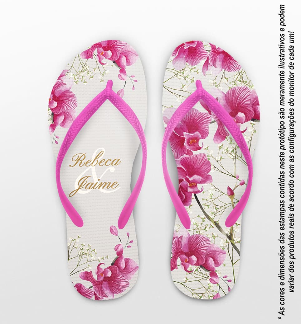 Chinelo Casamento Floral Orquídea Magenta Personalizado COD 12436