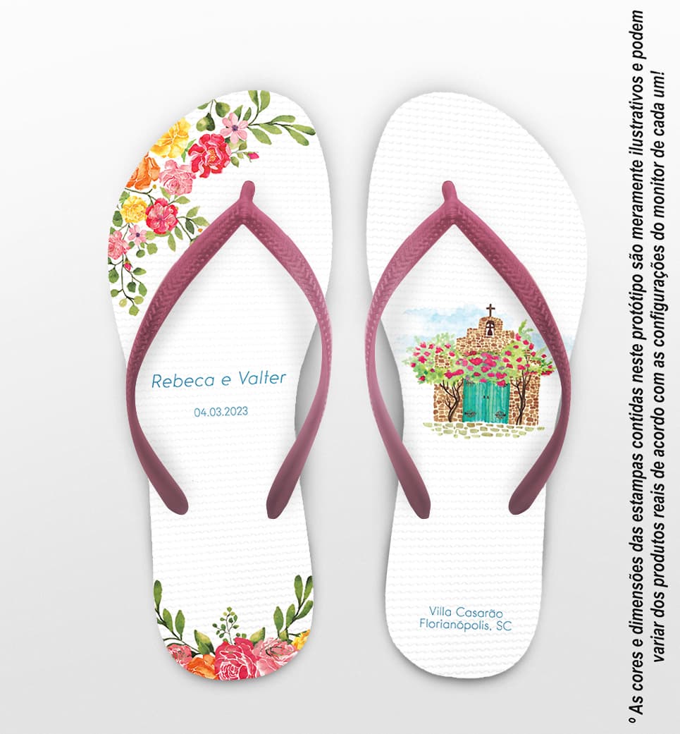 Chinelo Casamento Floral Personalizado COD 12318