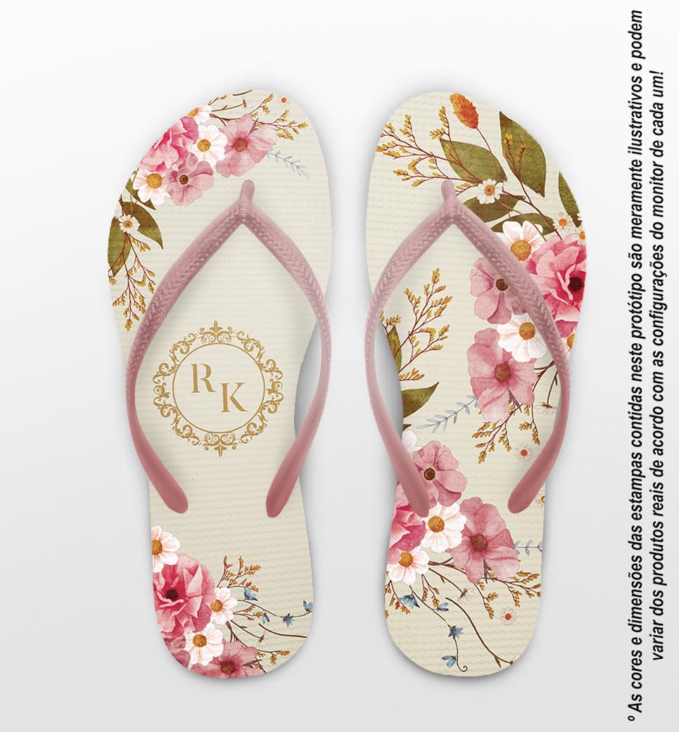 Chinelo Casamento Floral Personalizado COD 12422