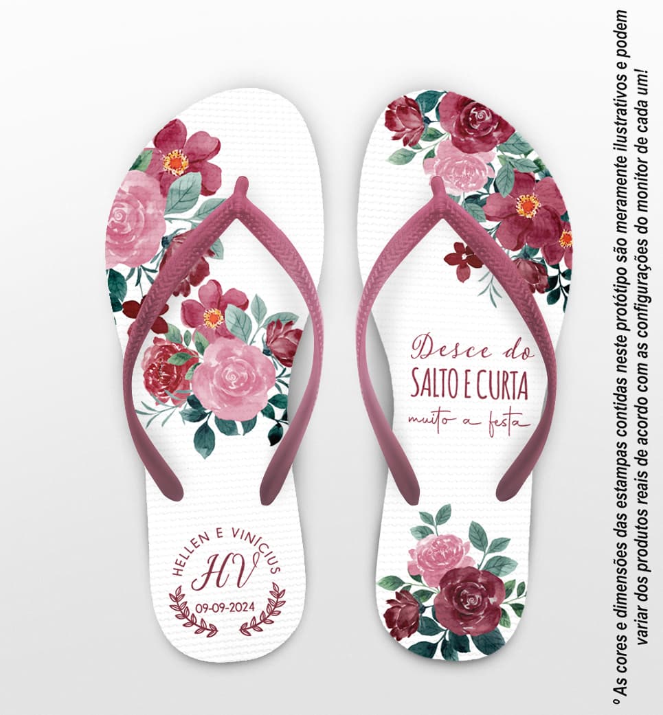 Chinelo Casamento Floral Personalizado COD 12463