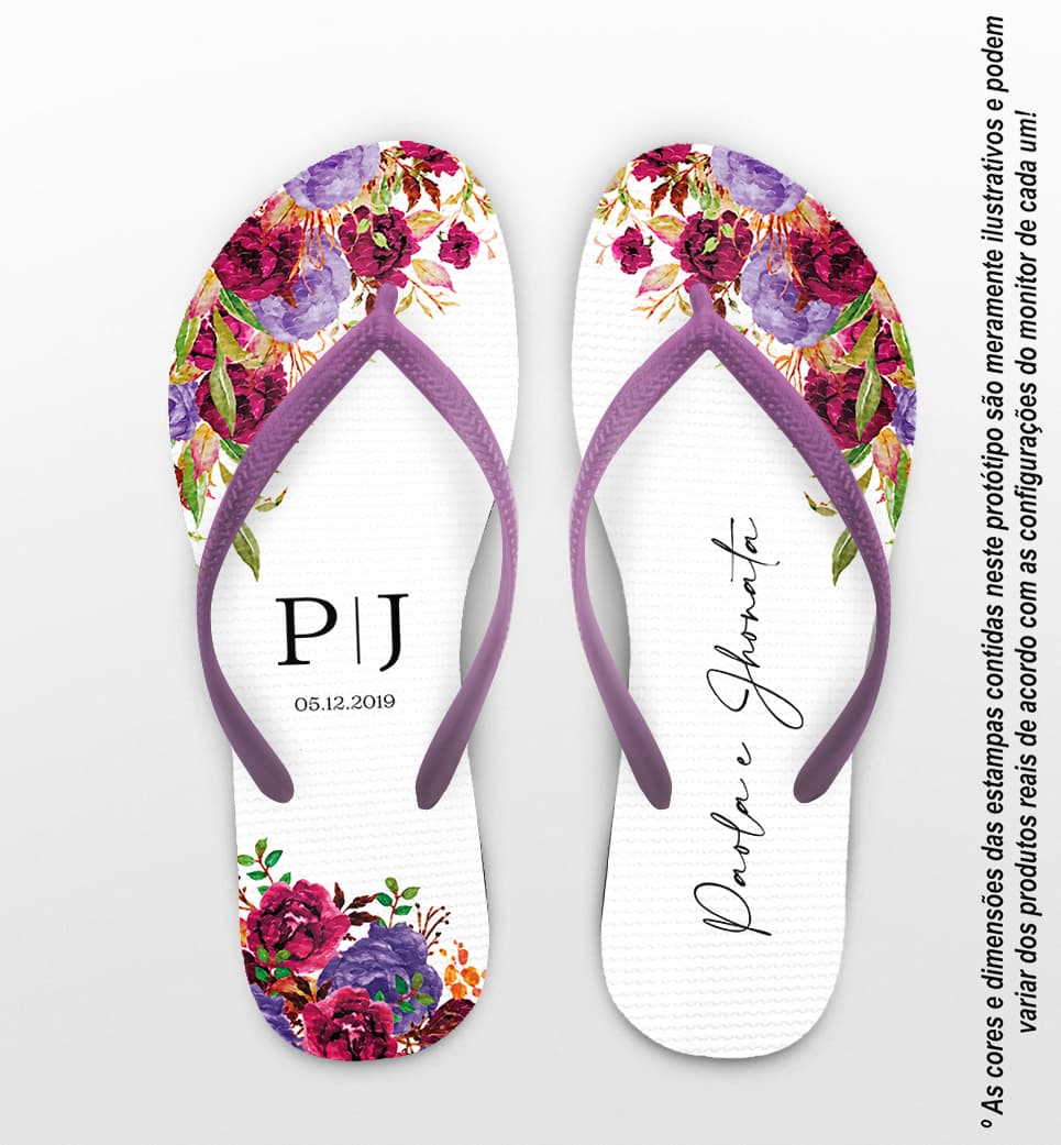 Chinelo Casamento Floral Personalizado COD 12708