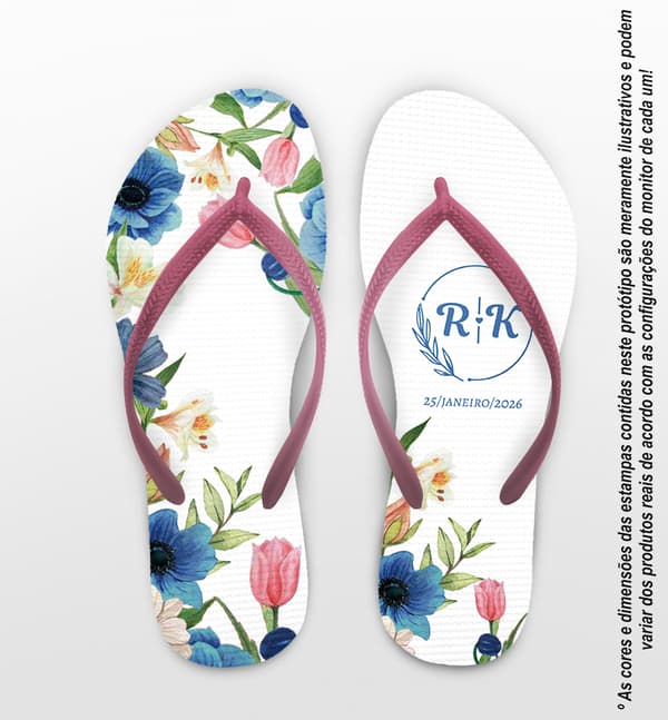 Chinelo Casamento Floral Personalizado COD 12729
