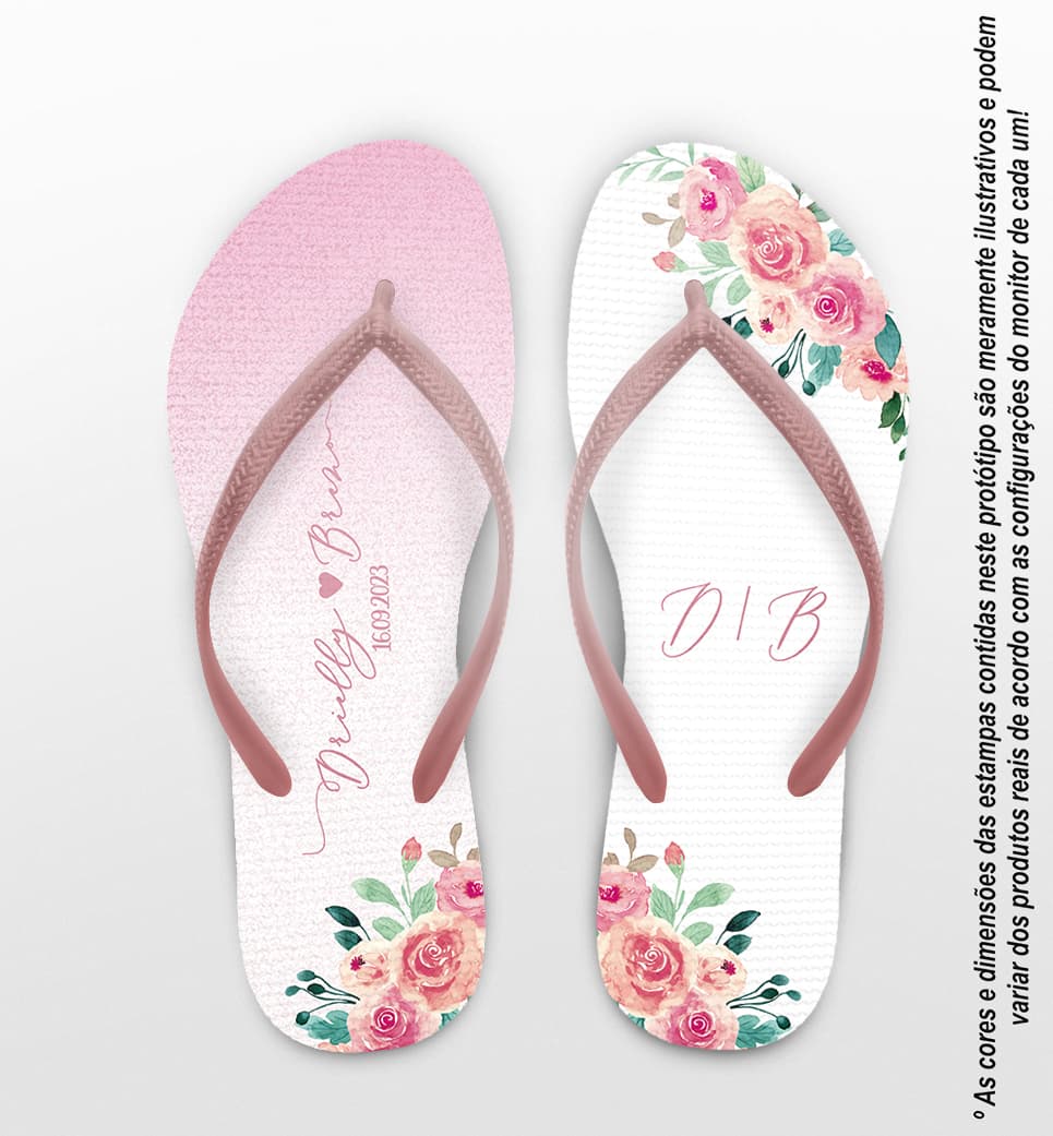 Chinelo Casamento Floral Rosa Personalizado COD 12467