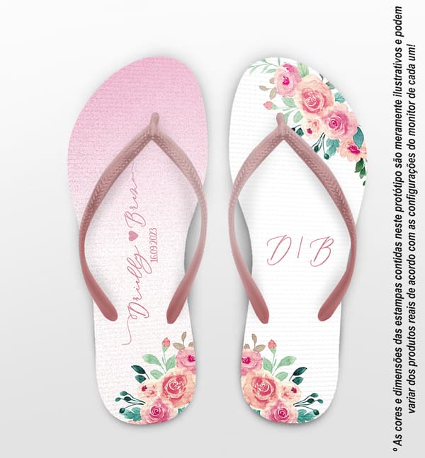 Chinelo Casamento Floral Rosa Personalizado COD 12467