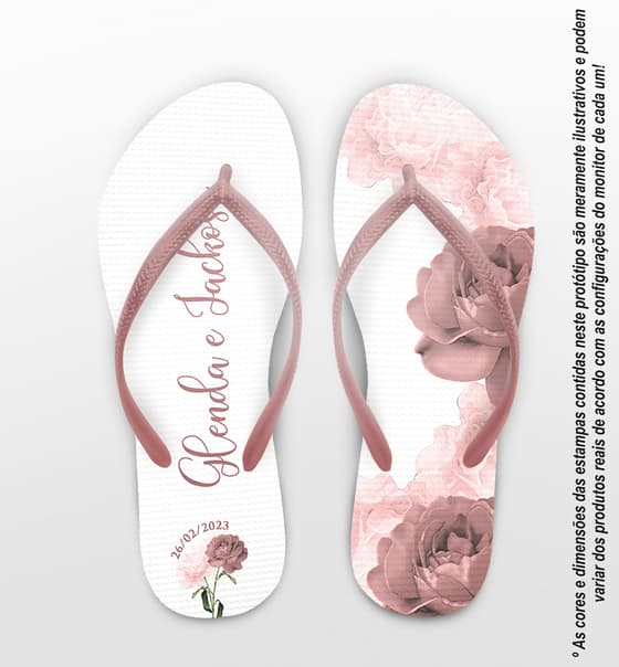 Chinelo Casamento Floral Rosê Personalizado COD 12328