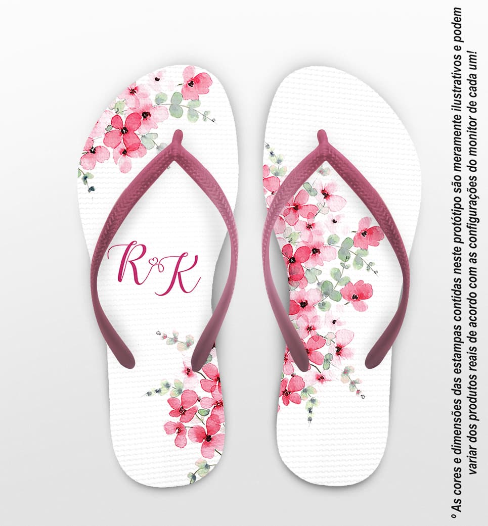 Chinelo Casamento Flores Delicadas Personalizado COD 12435