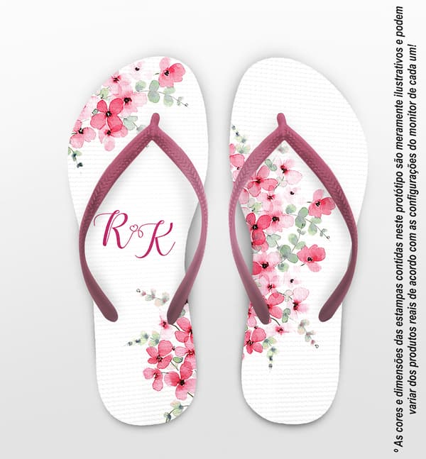 Chinelo Casamento Flores Delicadas Personalizado COD 12435