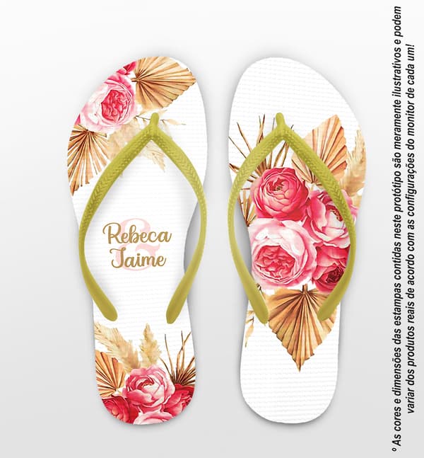 Chinelo Casamento Flores e Folhas Secas Personalizado COD 12434