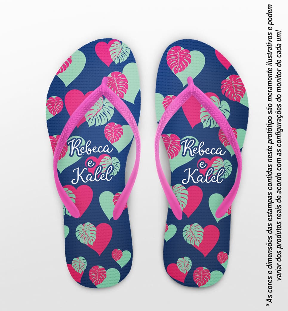Chinelo Casamento Folhas e Corações Personalizado COD 12655