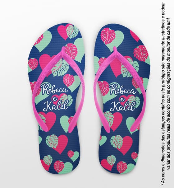 Chinelo Casamento Folhas e Corações Personalizado COD 12655