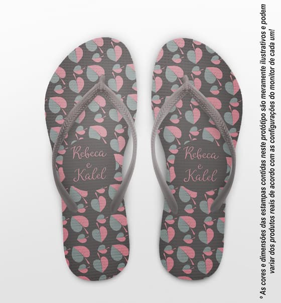 Chinelo Casamento Folhas e Corações Personalizado COD 12656