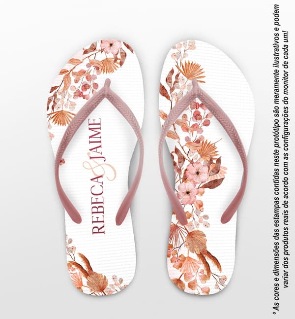 Chinelo Casamento Folhas e Flores Secas Personalizado COD 12437