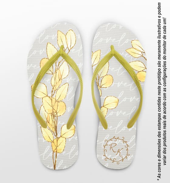 Chinelo Casamento Folhas Eucalipto Dourado Personalizado COD 12412