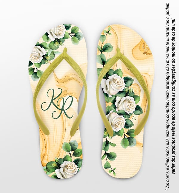 Chinelo Casamento Folhas Eucalipto e Flores Personalizado COD 12443