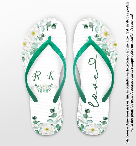 Chinelo Casamento Folhas Eucalipto e Flores Personalizado COD 12448