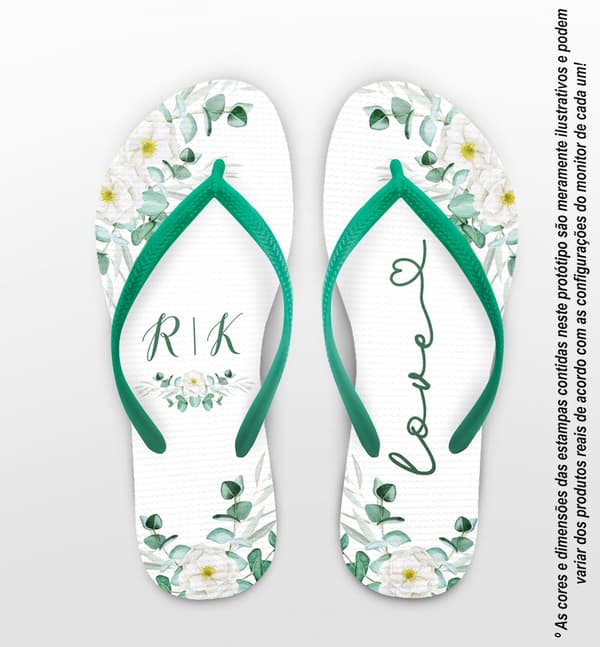 Chinelo Casamento Folhas Eucalipto e Flores Personalizado COD 12448