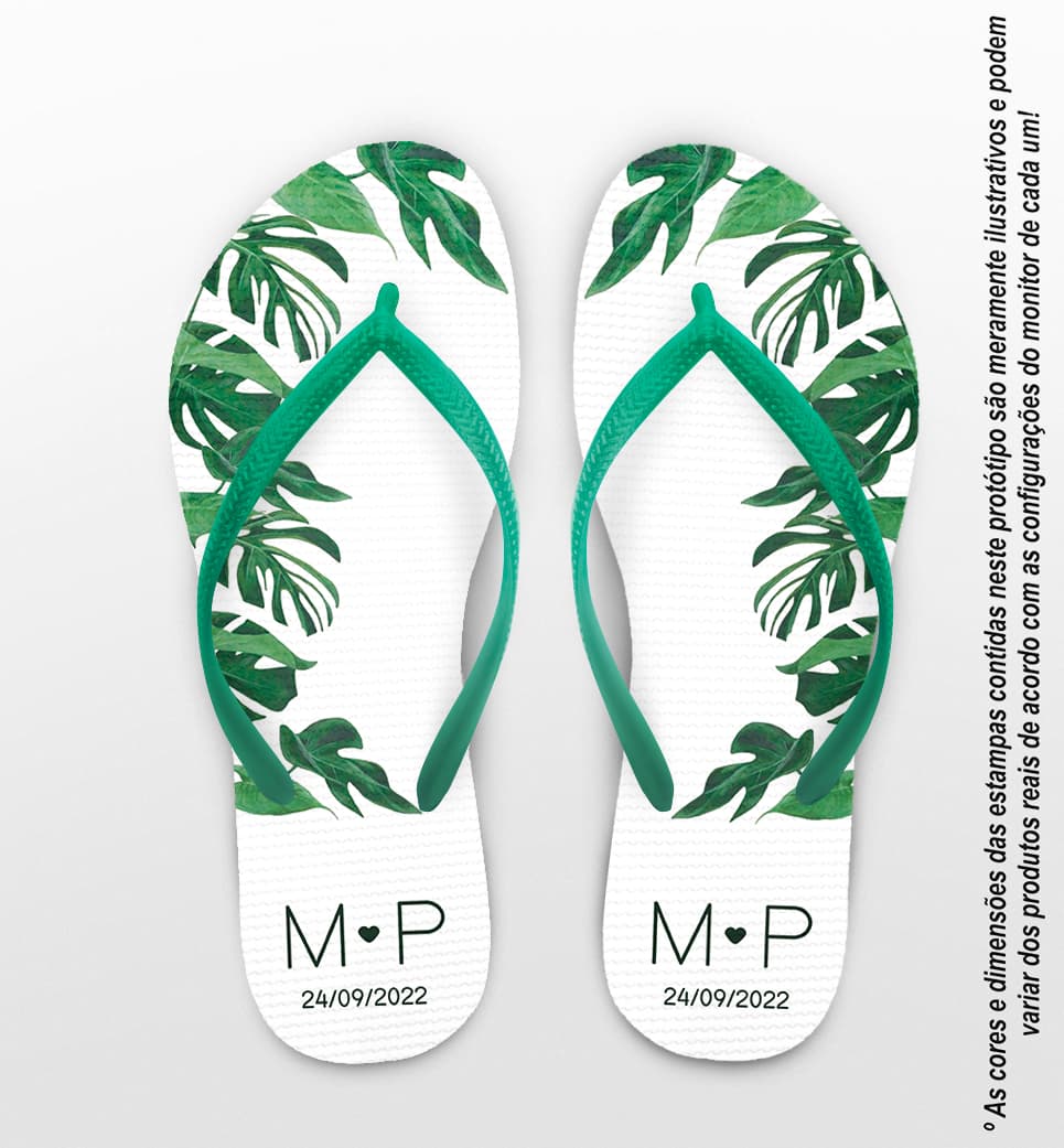 Chinelo Casamento Folhas Personalizado COD 12334