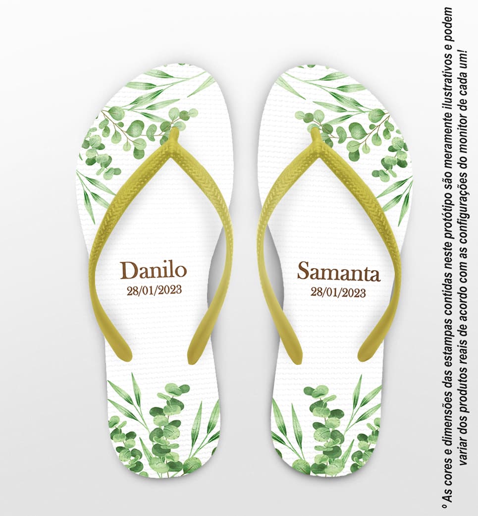 Chinelo Casamento Folhas Personalizado COD 12343