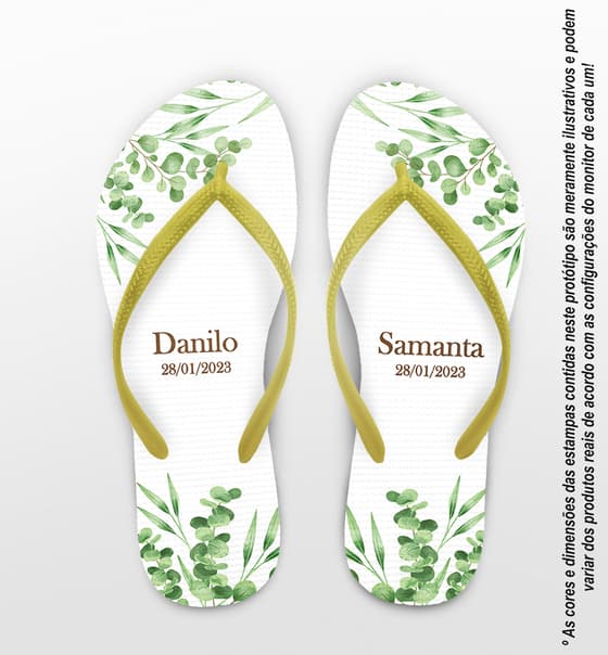 Chinelo Casamento Folhas Personalizado COD 12343