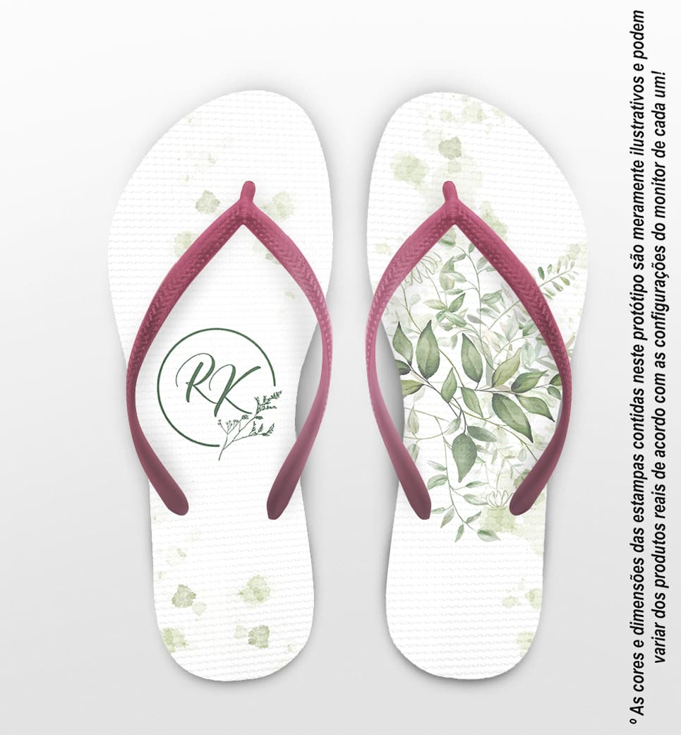 Chinelo Casamento Folhas Personalizado COD 12349