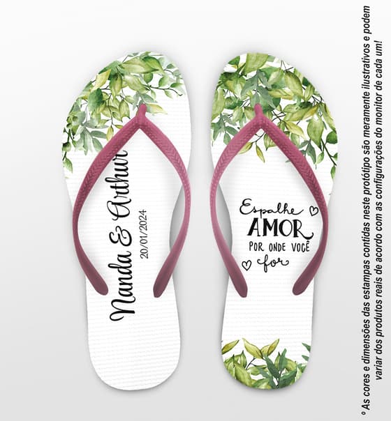 Chinelo Casamento Folhas Personalizado COD 12358