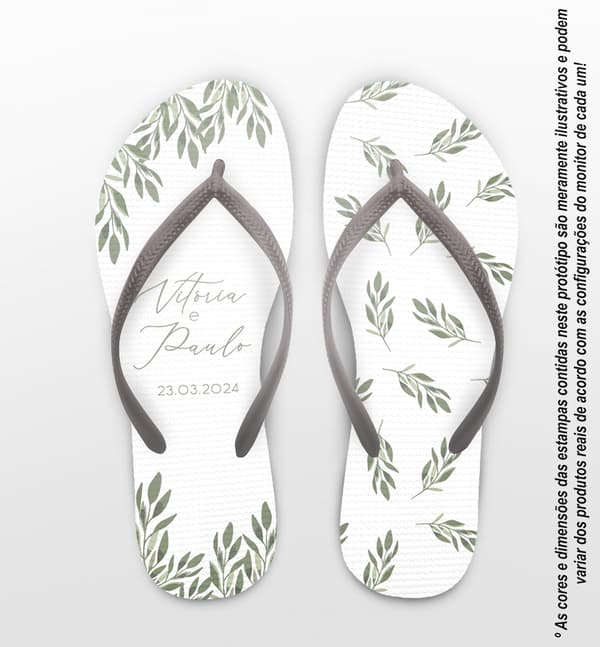 Chinelo Casamento Folhas Personalizado COD 12688