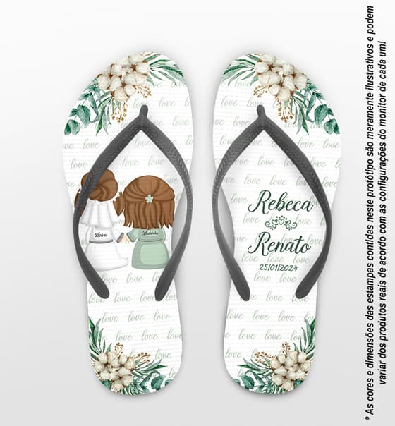 Chinelo Casamento Madrinhas Folhas Eucalipto Personalizado COD 12409