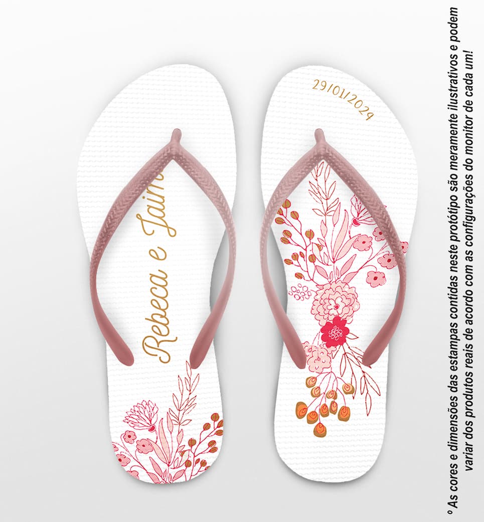 Chinelo Casamento Magenta Floral Personalizado COD 12419