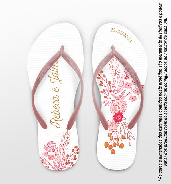 Chinelo Casamento Magenta Floral Personalizado COD 12419