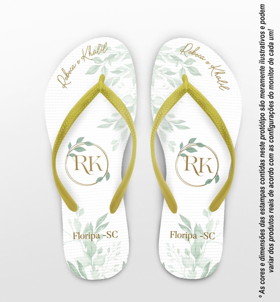 Chinelo Casamento Monograma Floral Personalizado COD 12532