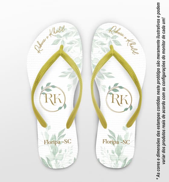 Chinelo Casamento Monograma Floral Personalizado COD 12532