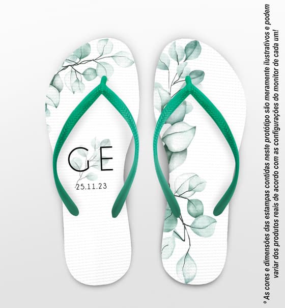 Chinelo Casamento Monograma Folhagem Personalizado COD 12533