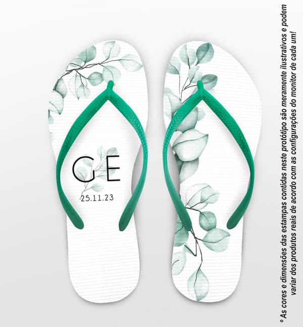 Chinelo Casamento Monograma Folhagem Personalizado COD 12533