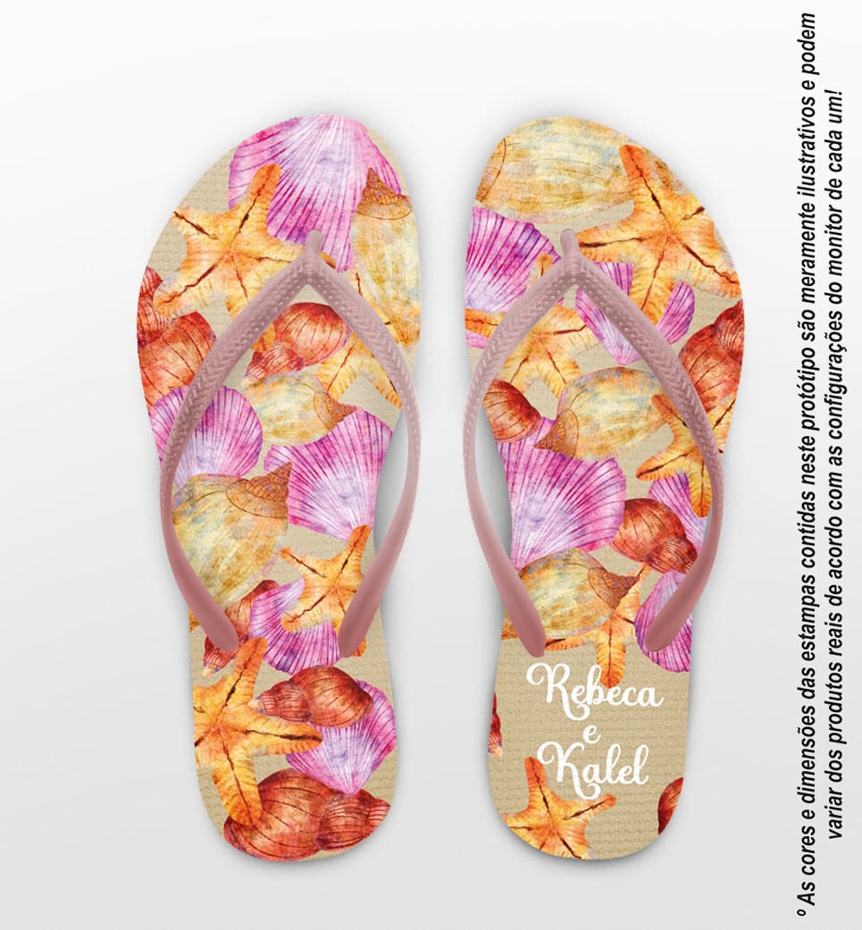 Chinelo Casamento Praia Conchas Personalizado COD 12661