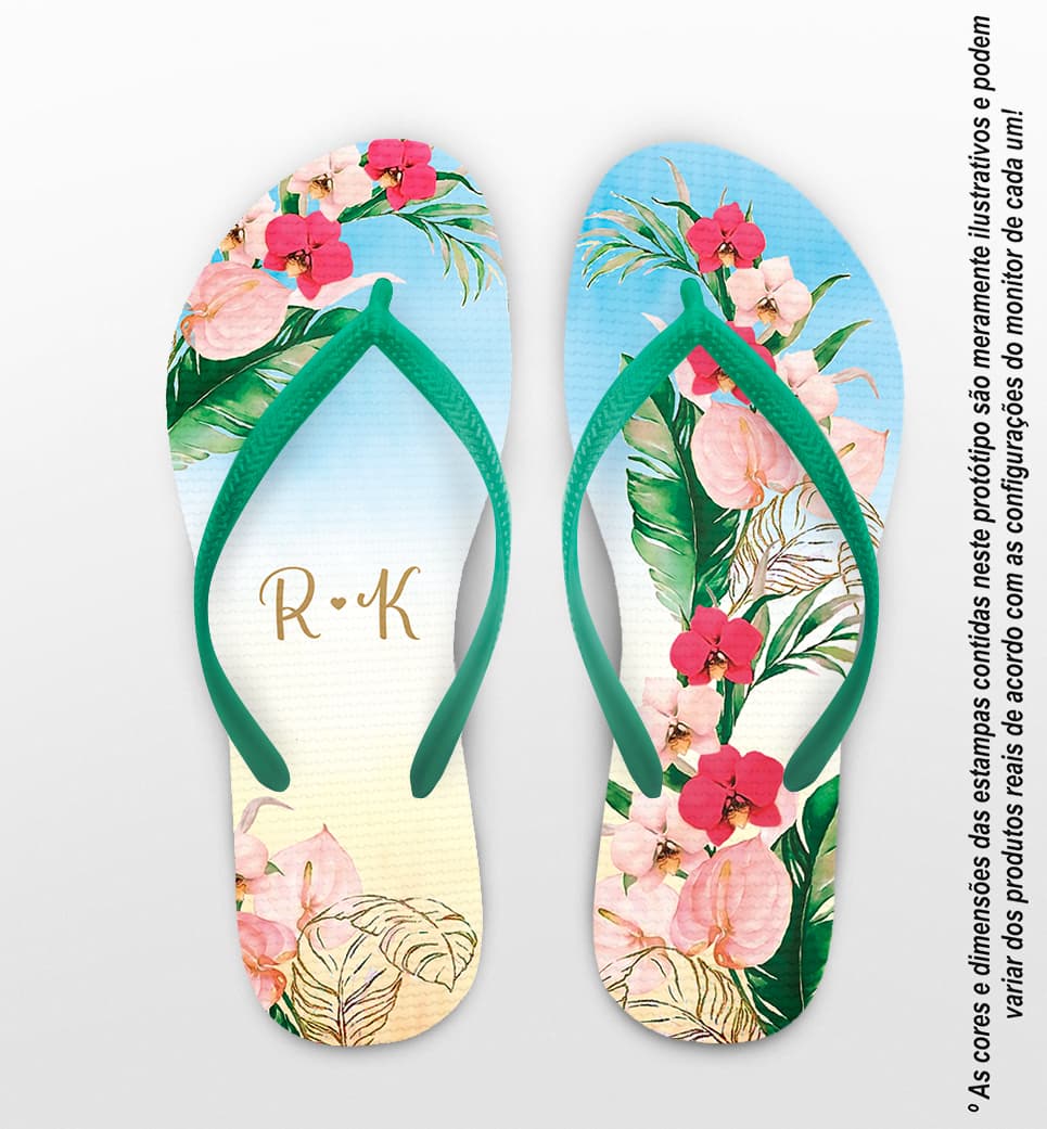 Chinelo Casamento Praia Floral Magenta Personalizado COD 12432