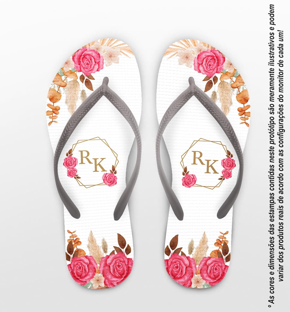 Chinelo Casamento Praia Floral Magenta Personalizado COD 12433