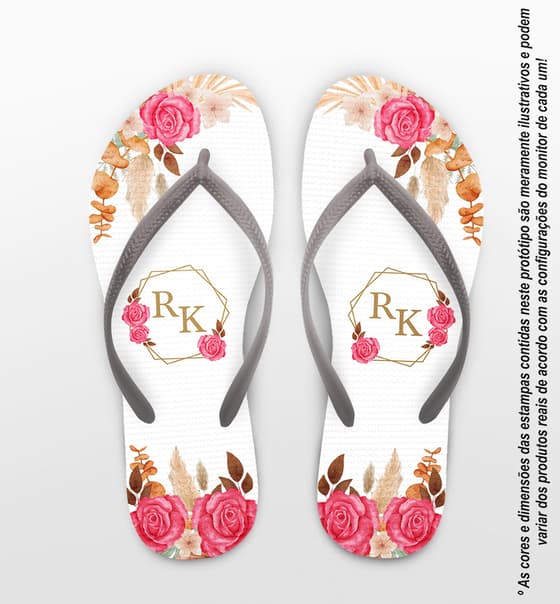 Chinelo Casamento Praia Floral Magenta Personalizado COD 12433