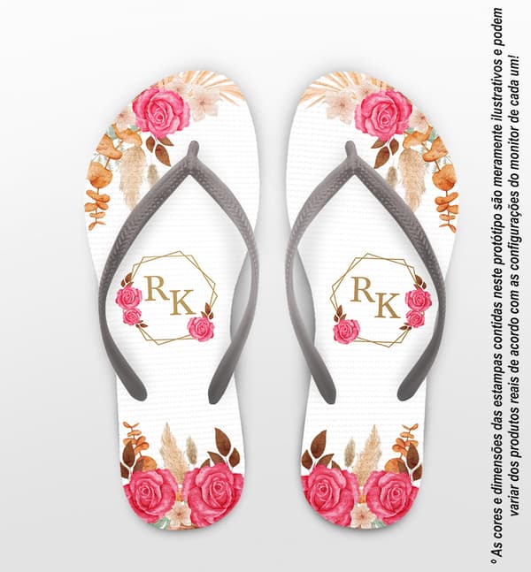 Chinelo Casamento Praia Floral Magenta Personalizado COD 12433