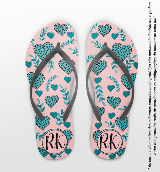 Chinelo Casamento Ramos e Corações Personalizado COD 12662
