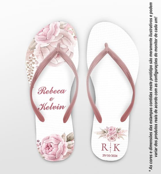 Chinelo Casamento Rosas Personalizado COD 12338
