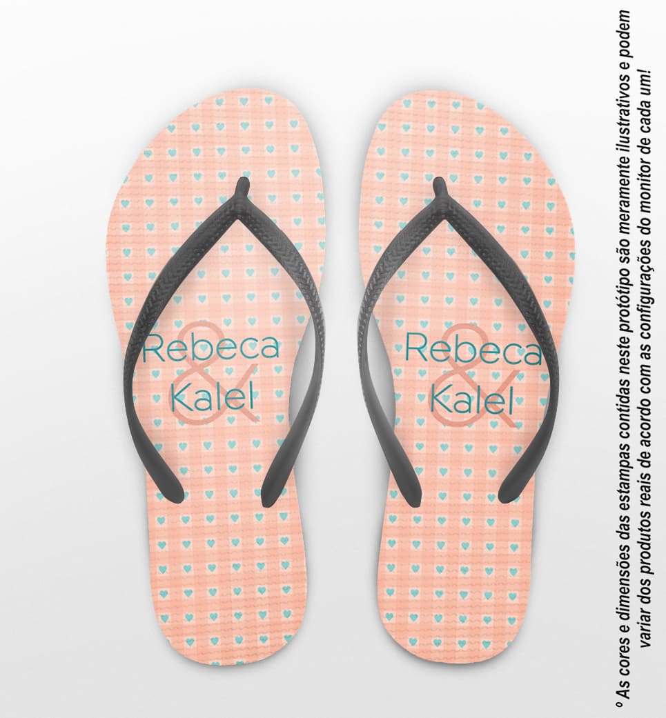 Chinelo Casamento Xadrez e Corações Personalizado COD 12684
