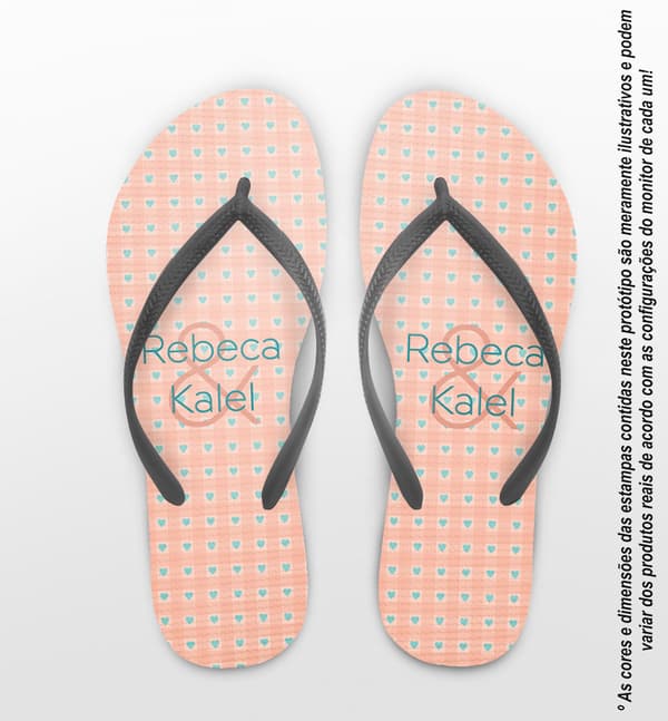 Chinelo Casamento Xadrez e Corações Personalizado COD 12684