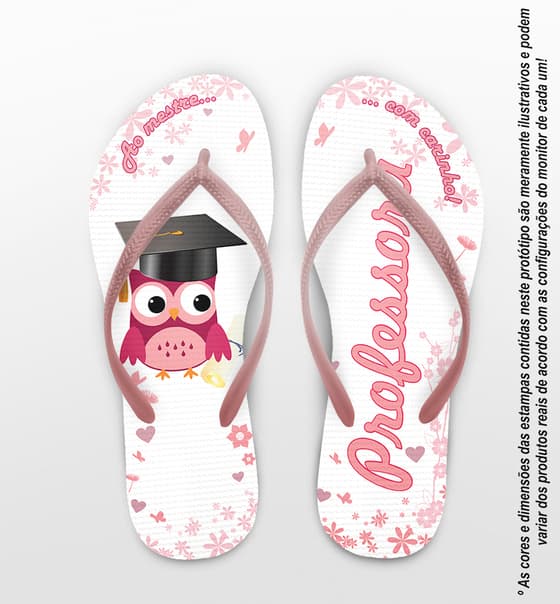 Chinelo Dia dos Professores Coruja Rosa, Personalizado - COD 2890