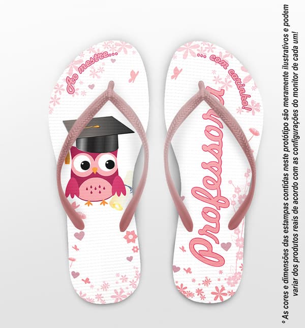 Chinelo Dia dos Professores Coruja Rosa, Personalizado - COD 2890