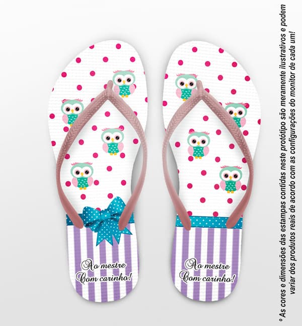 Chinelo Dia dos Professores Personalizado, Coruja com Laço - COD 2914